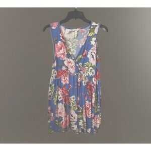 Matilda Jane Blue Floral Tank Top, Size Medium Ruffle Bodice Vneck Sleeveless